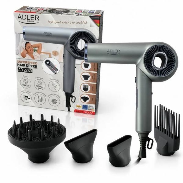 ADLER AD 2289, Fén na vlasy 1600W, šedý
