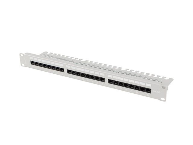 Lanberg patch panel 24 portů 1U 19" CAT.5E utp s policí šedý