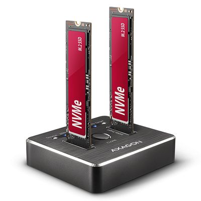 AXAGON ADSA-M2C, USB-C 10Gbps dokovací stanice pro 2× M.2 NVMe SSD s funkcí klonování