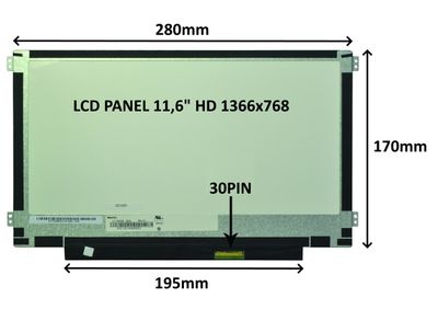 LCD PANEL 11,6" HD 1366x768 30PIN MATNÝ / ÚCHYTY PO STRANÁCH