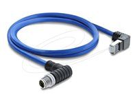 Delock - Sítový kabel - 8kolíkový M12 (M) dolu zahnutý do RJ-45 (M) zahnutý nahoru - 1 m - 6.5 mm - S/FTP - CAT 6a - lisovaný - modrá