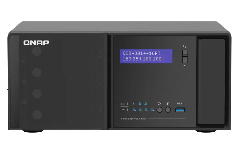 QNAP řízený switch QGD-3014-16PT-8G (16x GbE PoE+, 4core CPU, 4x SATA, 8GB RAM, 2x HDMI, 3x USB)