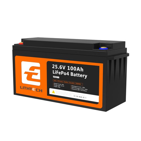 LiFePO4 baterie pro solární systémy LITHTECH TE24100 25,6 V 100 Ah Bluetooth, BMS, IP66