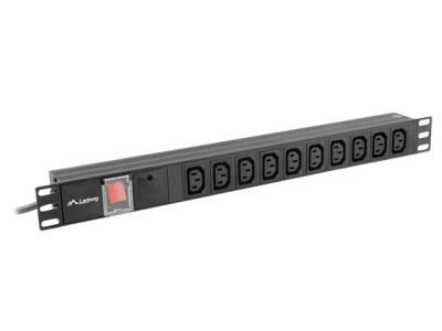 NAPÁJACÍ PANEL (PDU) 19'' LANBERG 1U 10A 2m 10X IEC C13 ZÁSUVKA ČIERNA C14