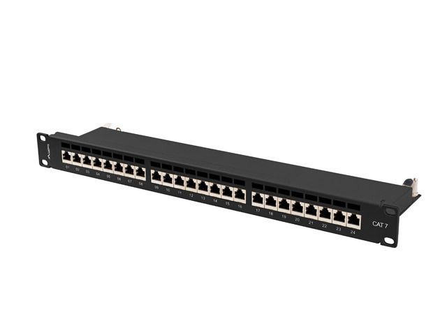Patch panel 24 portů 1U 19" CAT.7 ftp stíněný černý lanberg