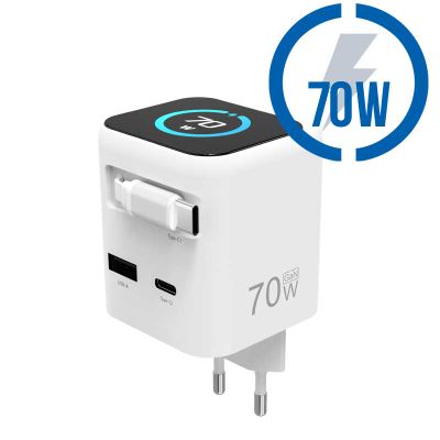 MEGATECH, Rýchlonabíjačka 2x USB-C/1x A, 70W, biel