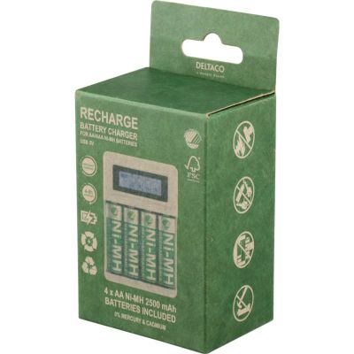 DELTACO C704A4, Nabíječka baterií, USB + 4x AA