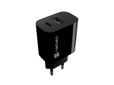 Univerzální nabíječka Natec RIBERA 20 W, 1X USB-A + 1X USB-C, černá