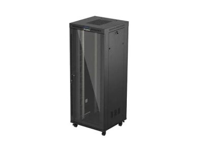 19" Volně stojící racková skříň 42u/800x800 (flat pack) s prosklenými dveřmi lcd černá lanberg V2
