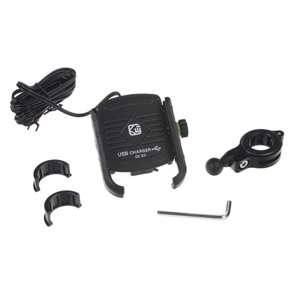 Držák telefonu na kolo/motocykl STU r13usb černý s USB nabíječkou