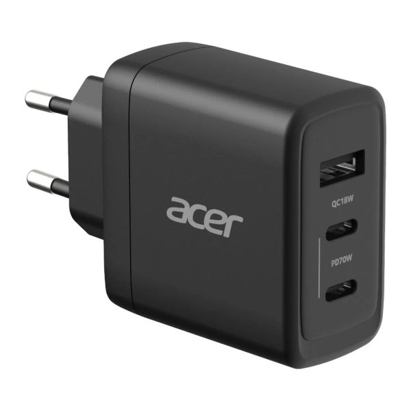 Acer GAN 70W PD nabíjačka, 2xUSB-C, 1xUSB-A čierna