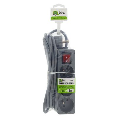 Prodlužovací kabel 3 zásuvky 3m QTEC Q-396F s vypínačem