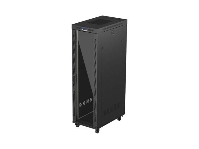 19" Volně stojící racková skříň 42u/600x1000 (flat pack) s prosklenými dveřmi lcd černá lanberg V2