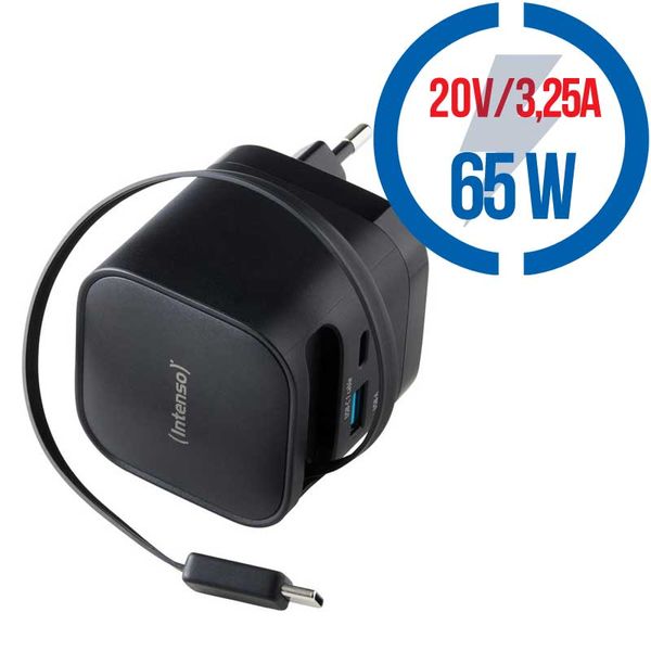 INTENSO W65ACIC GaN, USB-A/C, Nabíječka, 65W, černý