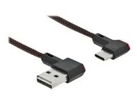 USB kabel - USB (M) levý/pravý úhel, reverzibilní do 24 pin USB-C (M) levý/pravý úhel, reverzibilní - 20 cm - černá