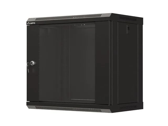 Lanberg 19" racková skříň pro montáž na stěnu 9u/540x350 (flat pack) s prosklenými dveřmi černá