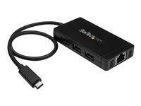 USB-C to 3x USB-A w/ Power Adapter & Gigabit Ethernet - Thunderbolt 3 Compatible - USB C Network Adapter (HB30C3A1GE) - Rozbočovač - 3 x SuperSpeed USB 3.0 + 1 x 10/100/1000 - desktop