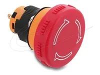 Delock - Tlacítko - mushroom-head, for installation 16 mm, 2 x solder terminal (short) - AC 250 V - cervená