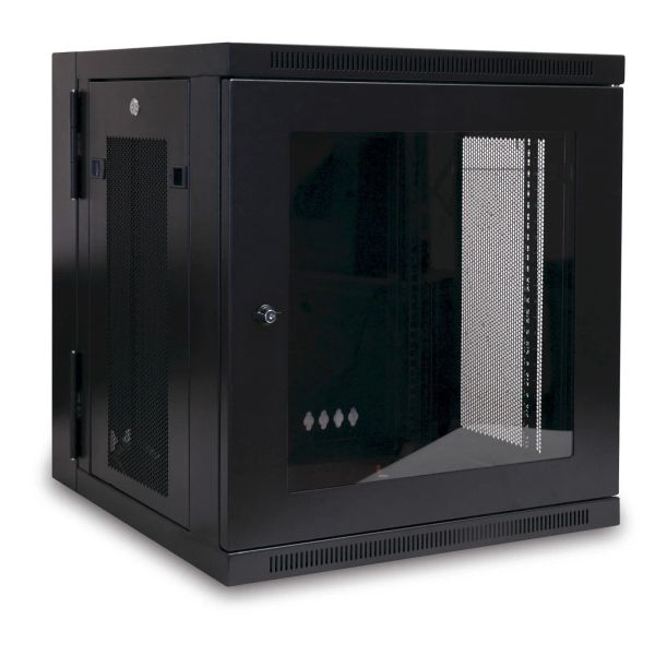 Skříň SmartRack 12U, Š=600mm, Hl=550mm, hloubka pro přepínače, prosklené dveře, montáž na stěnu