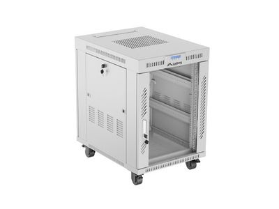19" Volně stojící racková skříň 15U 600X800 šedé skleněné dveře lcd lanberg (flat pack) V2