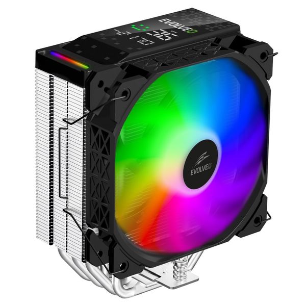 EVOLVEO QuietCool7, CPU chladič s digitálním displejem, 6x heatpipe, černý