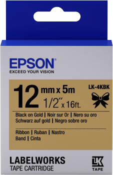 Epson zásobník se štítky – saténový pásek, LK-4KBK černá / zlatá, 12 mm (5 m)