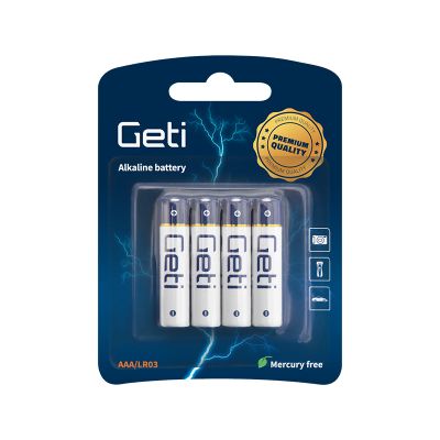 Baterie AAA (LR03) alkalická GETI 1,5V Blistr 4ks