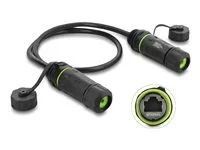 Delock - Sítový propojovací kabel - RJ-45 (F) do RJ-45 (F) - 50 cm - STP - CAT 6a - odolnost vuci prachu a vode (IP68) - cerná, zelená