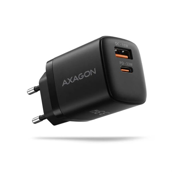 AXAGON ACU-PQ33, GaN nabíjačka do siete 33W, USB-A+USB-C, PD3.0/PPS/QC4+/SFC2.0/Apple, čierna