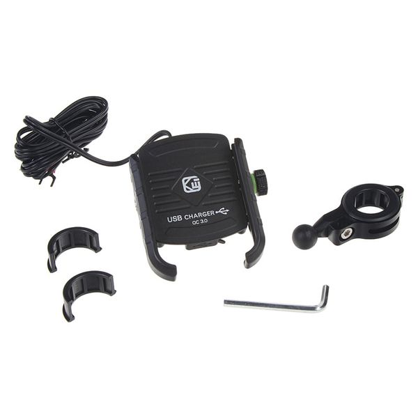 Držák telefonu na kolo/motocykl STU r13usb černý s USB nabíječkou
