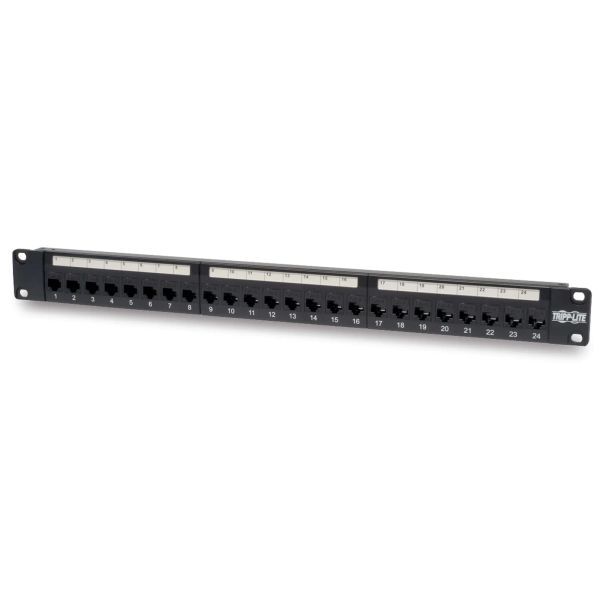 Patch panel průchozí pro montáž do racku 1U, 24x Cat6/Cat5, RJ45 Ethernet