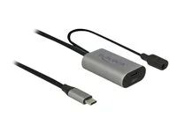 Prodlužovací USB kabel - USB-C (M) do power DC jack, USB-C (F) - USB 3.1 Gen 1 - 5 m - šedá, černá
