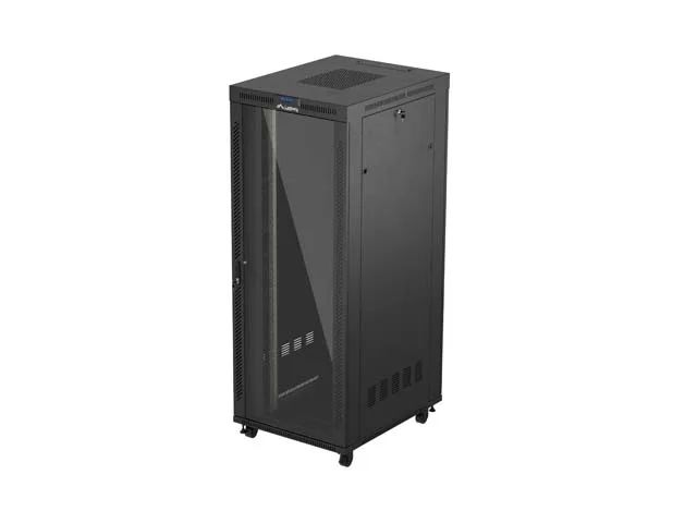 19" Volně stojící racková skříň 42u/800x1000 (flat pack) s prosklenými dveřmi lcd černá lanberg V2