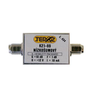 Anténní zesilovač TEROZ 434X, UHF, G20dB, F1,0dB, U98dBµV, F-F