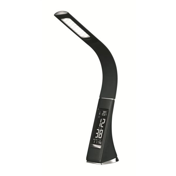 Platinet PDLU3B stolní LED lampa stmívatelná, flexibilní rameno, hodiny, černá