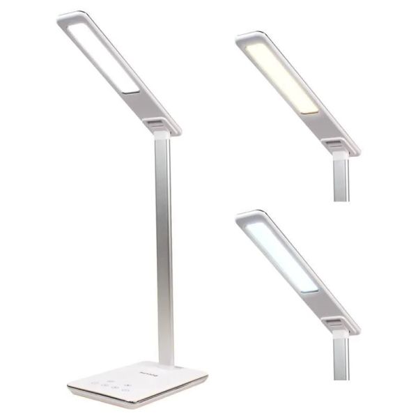 Stolní LED lampička Huslog bílá s bezdrátovou nabíječkou