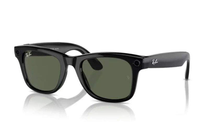 Meta Ray-Ban Gen1 Wayfarer, Shiny Black, G15 Green LARGE