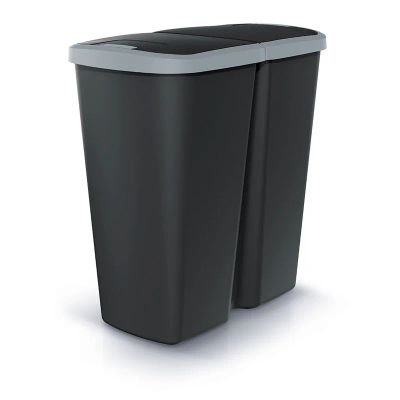 Koš odpadkový COMPACTA Q DUO černá se světle šedým víkem 45l
