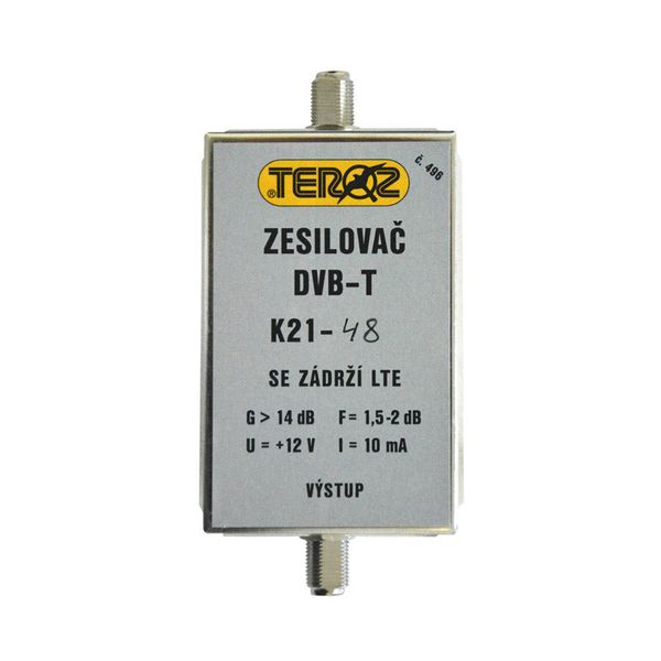 Anténní zesilovač TEROZ 496X, UHF K21 až 48, filtr 5G, LTE, GSM, G14dB, F2dB, U95dBµV, F-F