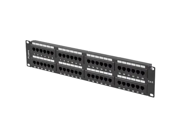 Patch panel 48 portů 2U 19" CAT.6 utp černý lanberg