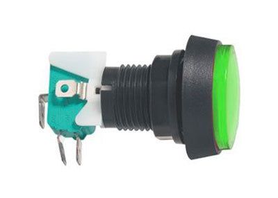 Přepínač tlačítko kulaté ON-(ON) 250 V/10 A s mikrospínačem zelené
