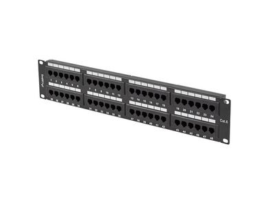 Patch panel 48 portů 2U 19" CAT.6 utp černý lanberg