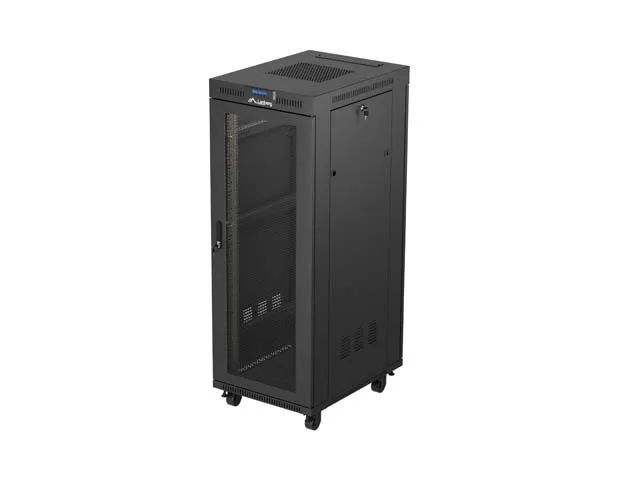 19" Volně stojící racková skříň 32U 600X800 černá lcd perforovaná dvířka lanberg (ploché balení)