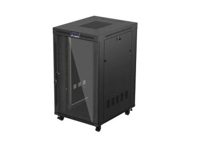 19" Volně stojící racková skříň 27u/800x1000 (flat pack) s prosklenými dveřmi lcd černá lanberg V2