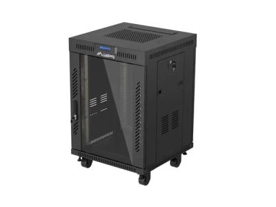 19" Volně stojící racková skříň 15u/600x600 (flat pack) s prosklenými dveřmi lcd černá lanberg V2
