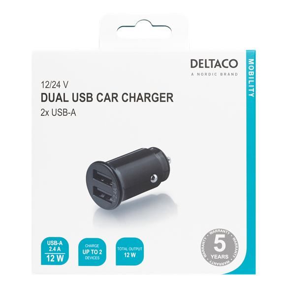 DELTACO USB-CAR124, Autonabíječka 2x USB 2.0, čí