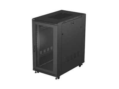 19" Volně stojící racková skříň 22U 600X1000 černé perforované dveře lanberg (ploché balení)