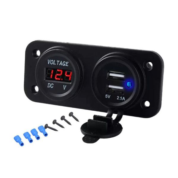 Voltmetr do auta HADEX R003 + 2x USB zásuvka, panel
