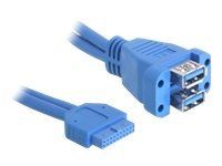 Kabel z USB iinterní na externí - 19 pin USB 3.0 header (F) do USB typ A (F) - 45 cm - modrá