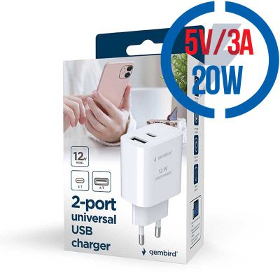 GEMBIRD TA-UC-PDQC20-W-01, Nabíječka, USB/USB-C